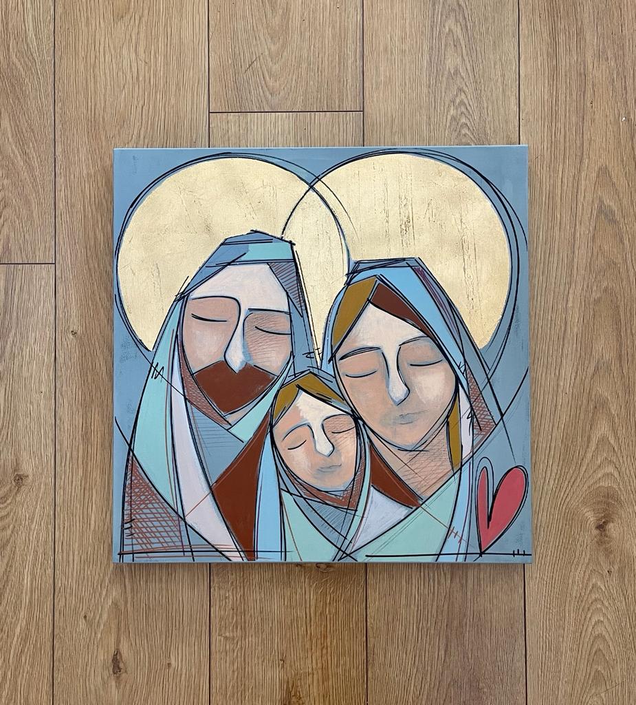 Sacra famiglia 50 cm x 50 cm foglia oro